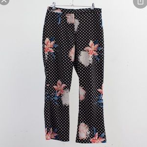 Topshop black polka dot and floral cropped flares